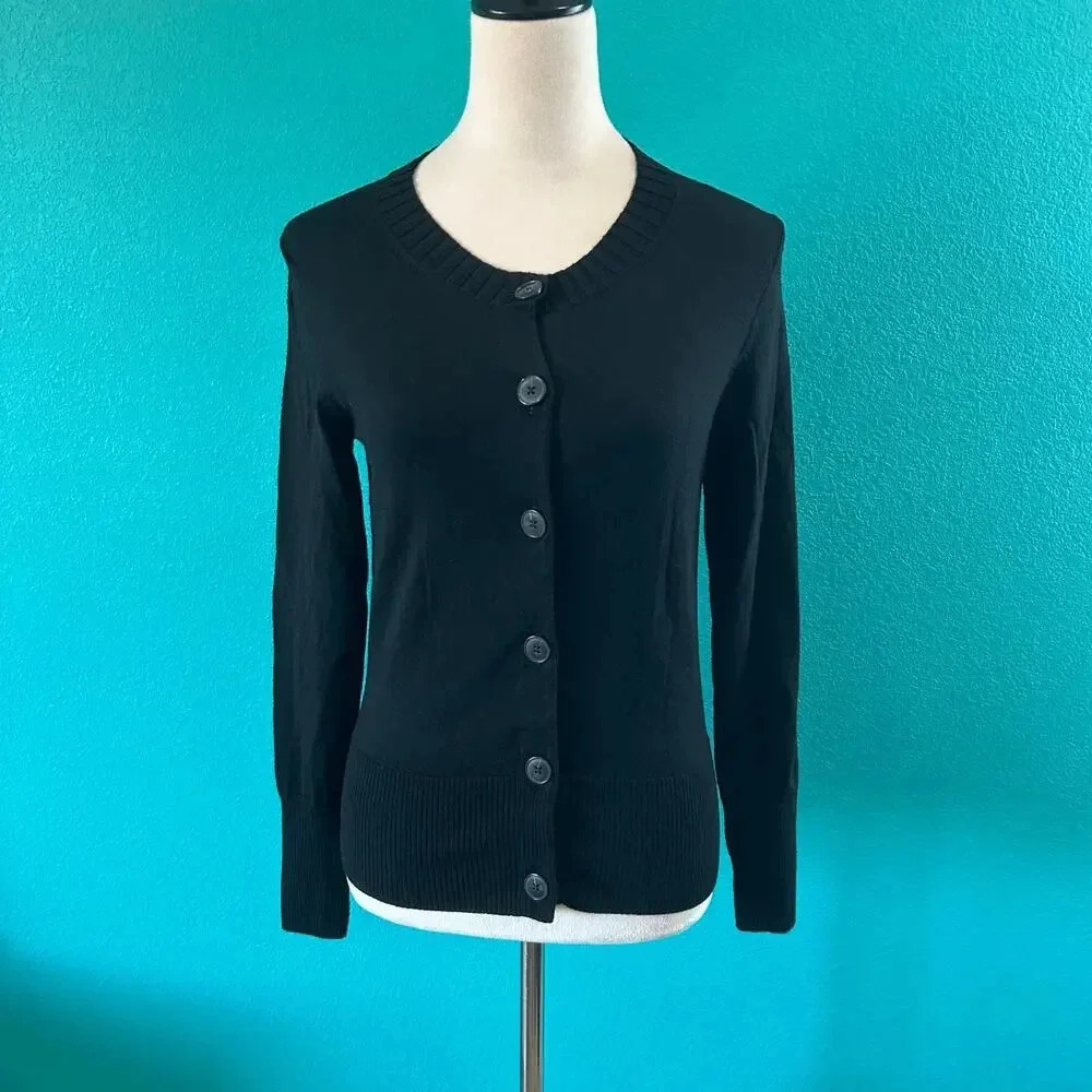 Banana Republic Extra Fine Italian Wool Black Button Cardigan Sweater Size S